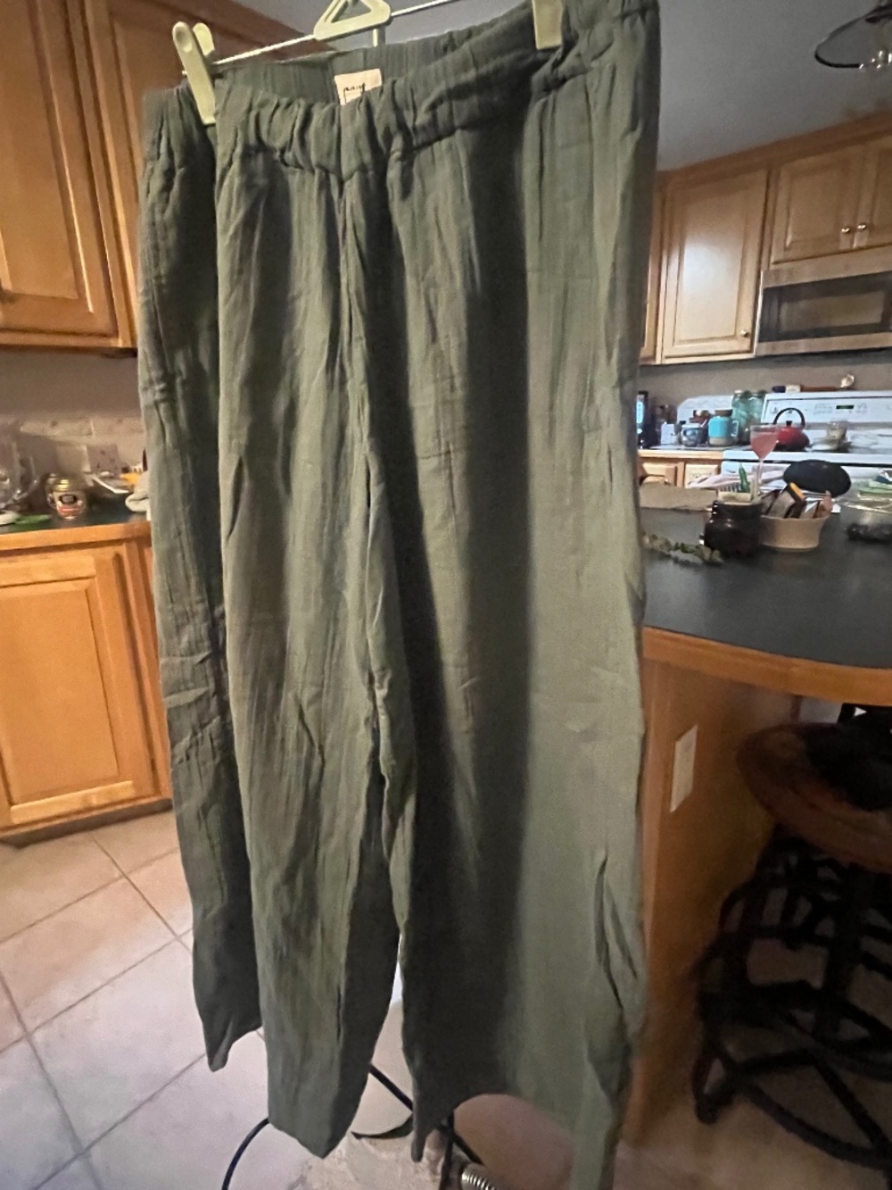 Pact Green Cotton Gauze Pants, L